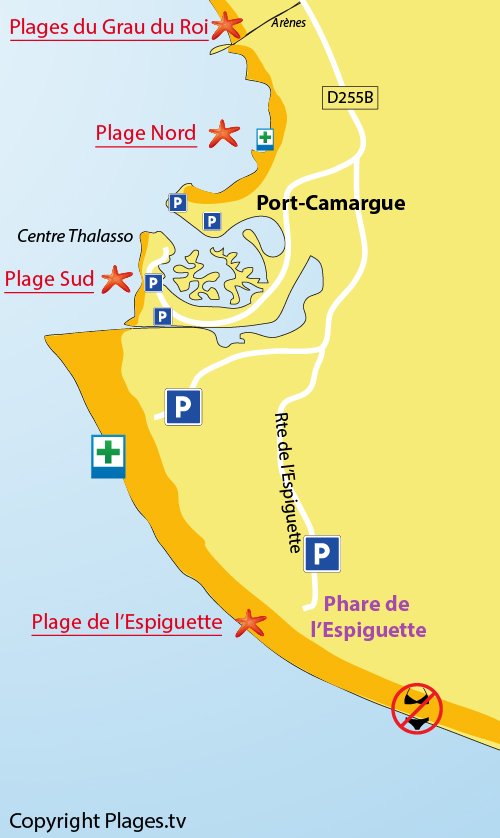 Map of the Espiguette beach in Port Camargue