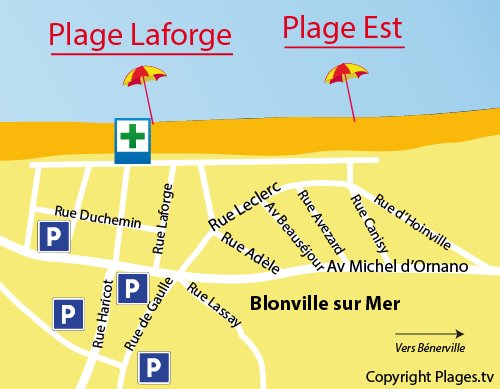 Carte de la plage Est de Blonville sur Mer