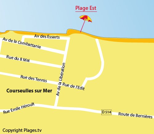 Map of East Beach in Courseulles in France