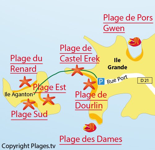 Carte de la plage Est sur l'ile d'Aganton