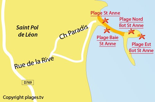 Carte de la plage Est de St Pol de Léon