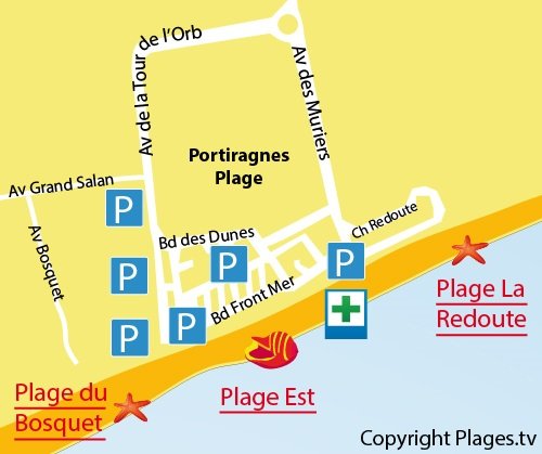 Carte de la plage Est de Portiragnes 34