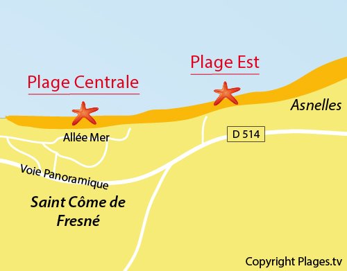 Carte de la plage à l'entrée de St Côme de Fresné