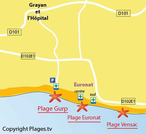 Plan de la plage Euronat en Gironde (Grayan l'Hôpital)