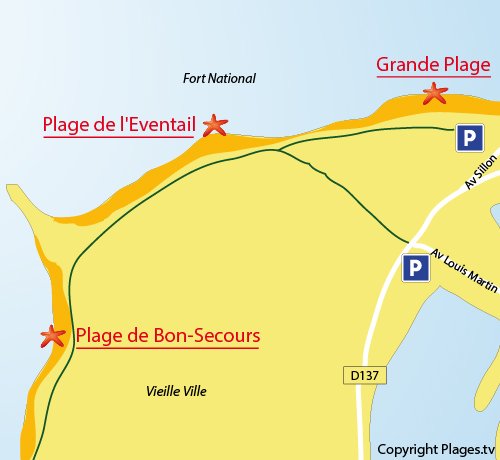 Map of the Eventail Beach in Saint Malo