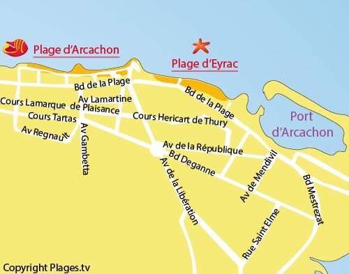 Mappa della Spiaggia d'Eyrac in Arcachon