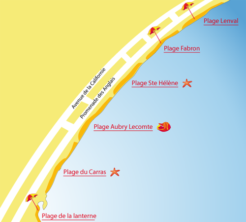 Carte de la plage de Fabron à Nice
