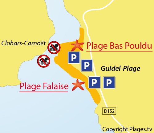 Carte de la plage de la Falaise de Guidel