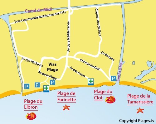 Mappa della Spiaggia della Farinette a Vias