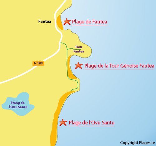 Map of Fautea Beach in Sainte Lucie de Porto Vecchio