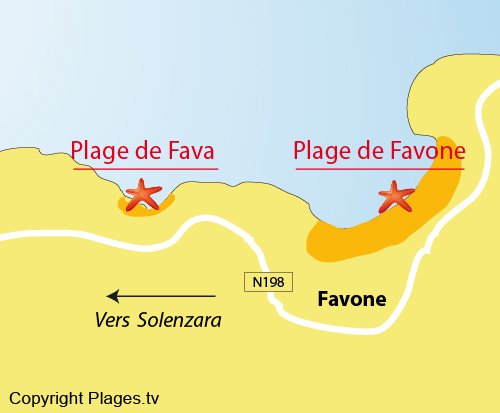 Map of Fava beach - Solenzara