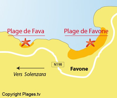 Map of Favone Beach in Corsica