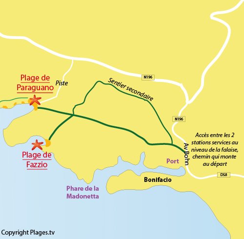 Map of Fazzio Beach in Bonifacio