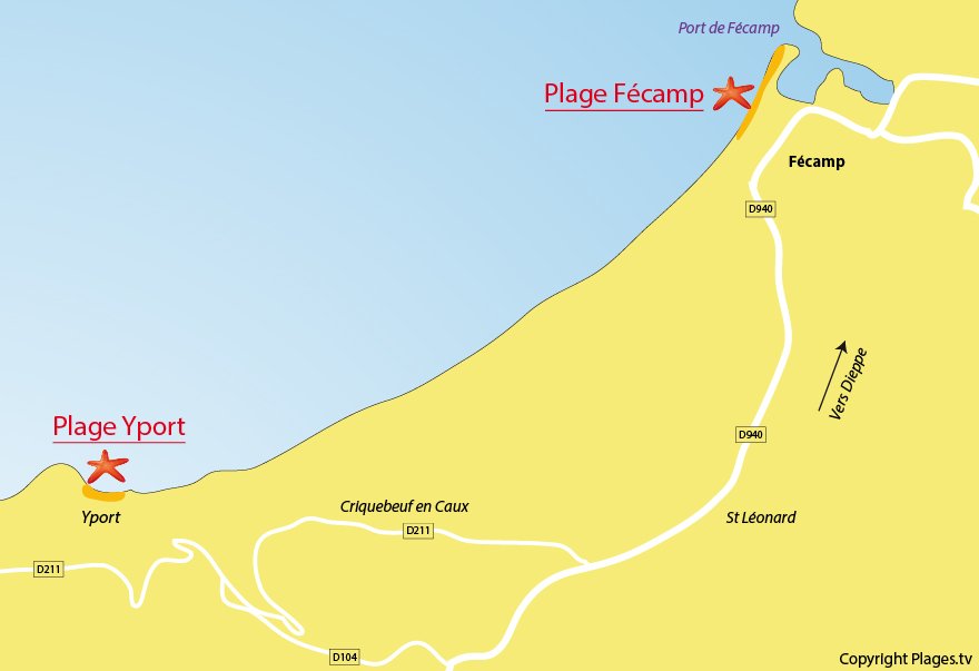 Carte des plages de Fécamp en Normandie