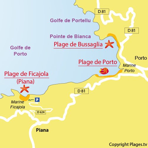 Map of Ficajola Beach in Piana - Corsica