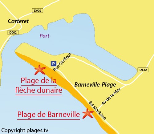 Map of Fleche Dunaire Beach in Barneville