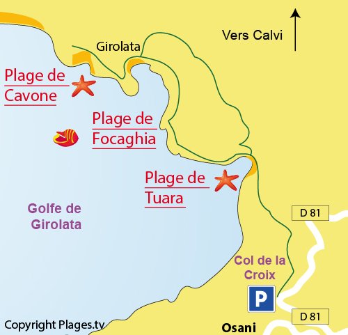 Map of Girolata in Corsica - Focaghia beach