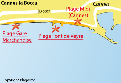 Map of Font de Veyre Beach in Cannes la Bocca