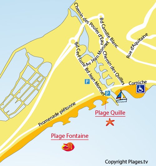 Carte de la plage de la Fontaine à Sète