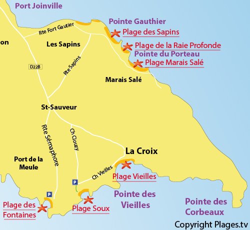 Carte de la plage des Fontaines sur l'ile d'Yeu