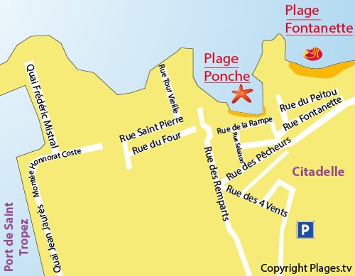 Map of Fontanette Beach in Saint Tropez