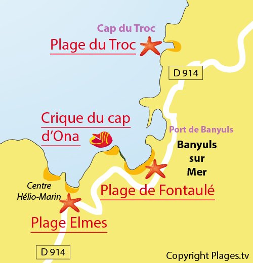 Map of Fontaulé Beach in Banyuls sur Mer