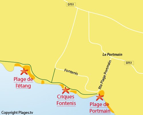 Carte de la plage de Fontenis à Pornic