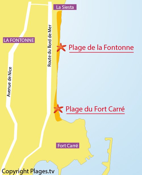 Karte des Strandes Fontonne in Antibes