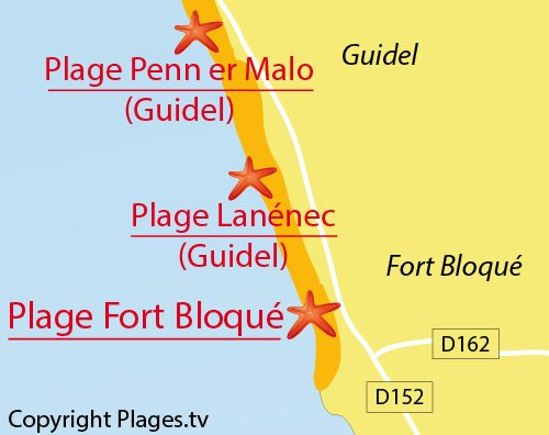 Carte de la plage de Fort Bloqué à Ploemeur