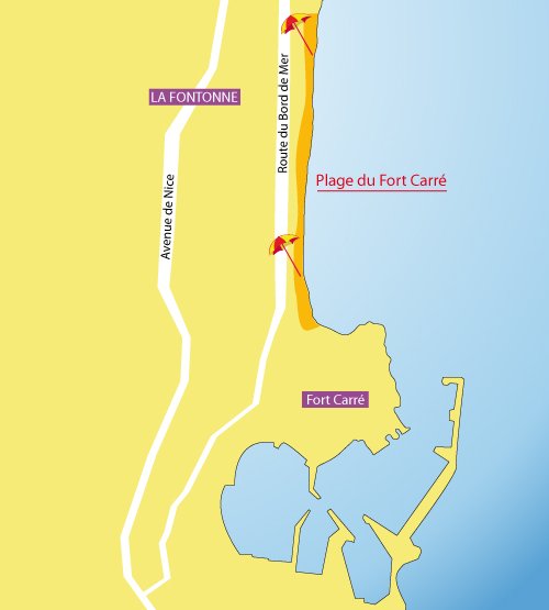 Carte de la plage du fort carré à Antibes