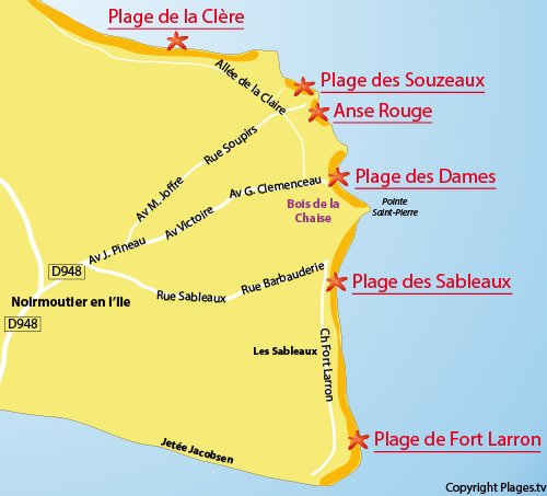 Carte de la plage de Fort Larron - Noirmoutier