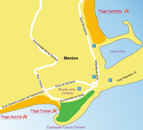 Map of Fossan beach in Menton