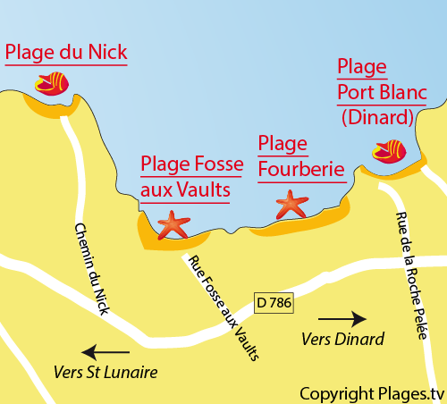 Map of the Fosse aux Vaults Beach in Saint Lunaire