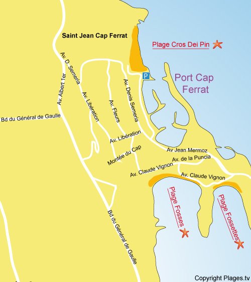 Carte de la plage les Fosses à Saint Jean Cap Ferrat