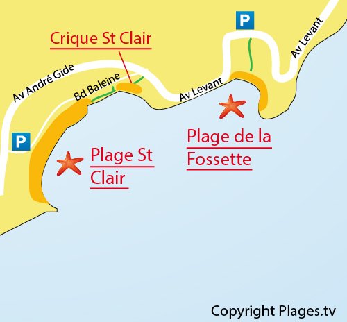 Map of the Fossette Beach in Lavandou