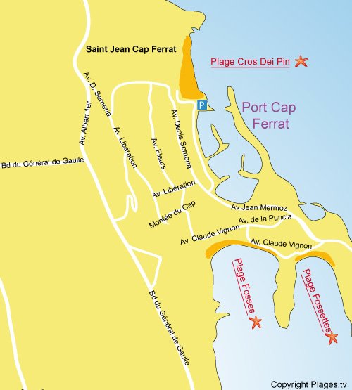 Carte de la plage des Fossettes à Saint Jean Cap Ferrat