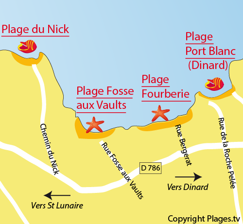 Carte de la plage de la Fourberie de Saint Lunaire