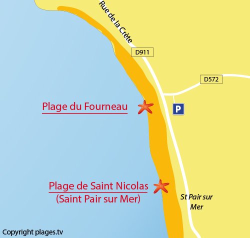 Carte de la plage du Fourneau à Granville