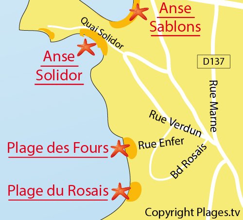 Map of the Fours à Chaux Beach in St Malo