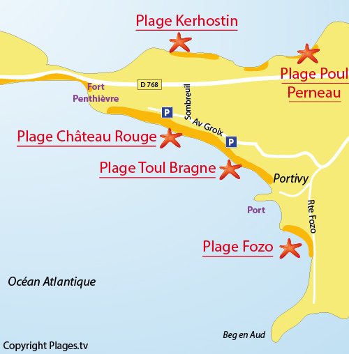 Carte de la plage de Fozo à Quiberon