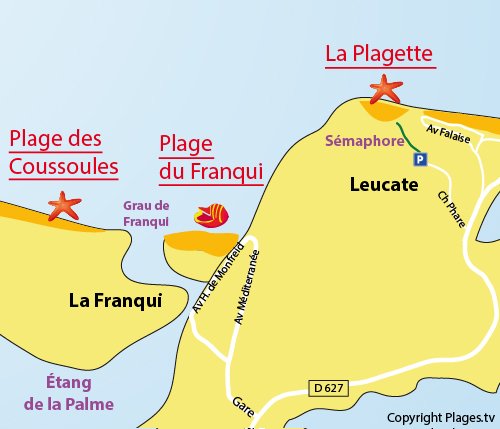 Map of La Franqui Beach in Leucate