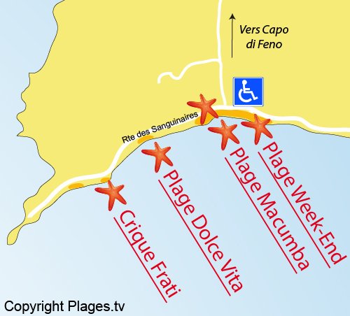 Plan de la plage du Frati à Ajaccio