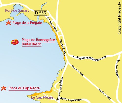 Carte de la plage de la Frégate à Six Fours les Plages