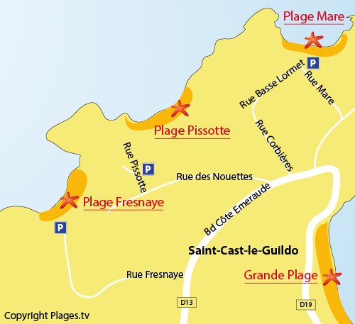 Map of La Fresnaye Beach in Saint Cast le Guildo