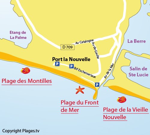 Map of Front de Mer Beach in Port la Nouvelle