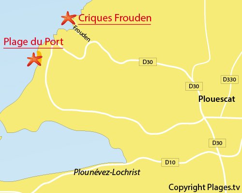 Carte de la plage du Frouden à Plouescat