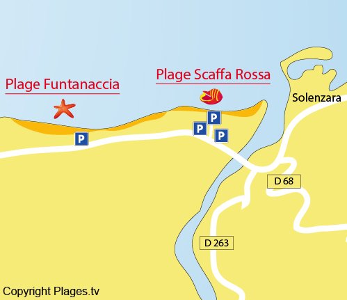 Mappa della Spiaggia di Funtanaccia in Corsica - Solaro