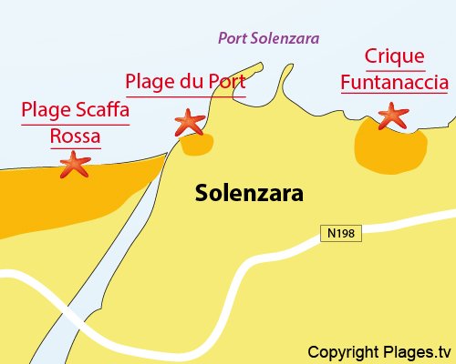 Map of Funtanaccia Beach in Solenzara