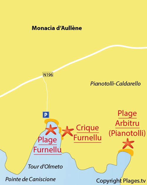 Map of Caniscione beach in Corsica