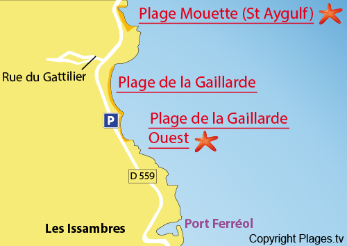 Map of La Gaillarde beach - Les Issambres - France